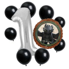 How to Train Your Dragon 1st birthday set main: number 1 foil, themed foil and 8 matching latex balloons