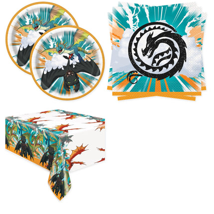 How to Train Your Dragon Plates, Napkins and Tablecloth Set for 16 Guests - coordinated party set