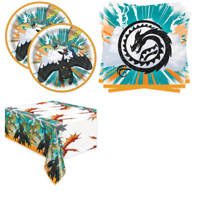 How to Train Your Dragon Plates, Napkins and Tablecloth Set for 16 Guests - coordinated party set
