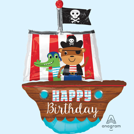 Ahoy Pirate Jumbo Happy Birthday Ship Balloon 34"