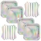 Iridescent Dinner Plates and Napkins Set for 32 Guests - set overview