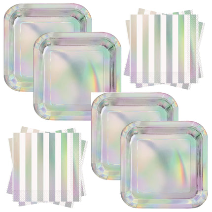 Iridescent Dinner Plates and Napkins Set for 16 Guests - set overview