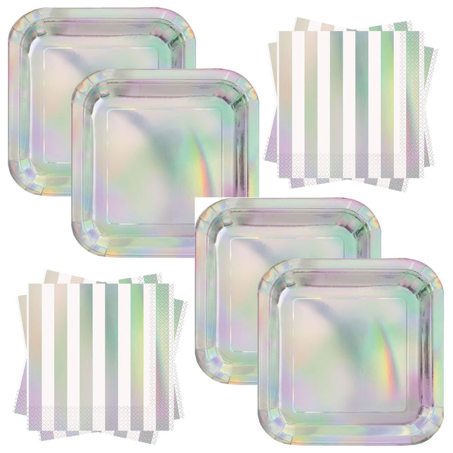 Iridescent Dinner Plates and Napkins Set for 16 Guests - set overview