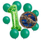 Jurassic World 1st birthday set main: number 1 foil, themed foil and 8 matching latex balloons