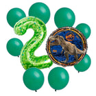 Jurassic World 2nd birthday set main: number 2 foil, themed foil and 8 matching latex balloons