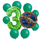 Jurassic World 3rd birthday set main: number 3 foil, themed foil and 8 matching latex balloons
