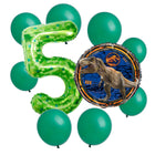Jurassic World 5th birthday set main: number 5 foil, themed foil and 8 matching latex balloons