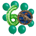 Jurassic World 6th birthday set main: number 6 foil, themed foil and 8 matching latex balloons