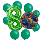 Jurassic World 8th birthday set main: number 8 foil, themed foil and 8 matching latex balloons
