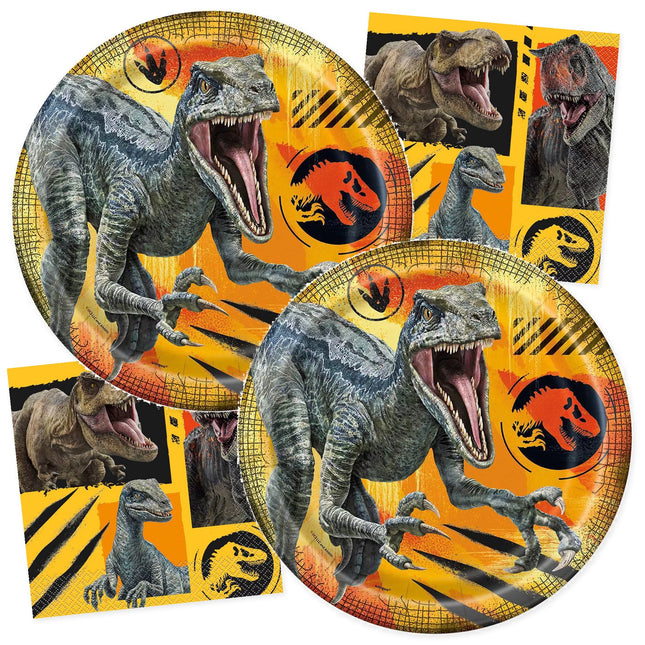 Jurassic World Dinner Plates and Napkins Set for 32 Guests - coordinated party set