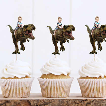 Jurassic Custom Face Cupcake Toppers for Birthdays 10 ct