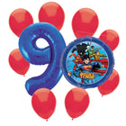 Justice League 9th birthday set main: number 9 foil, themed foil and 8 matching latex balloons