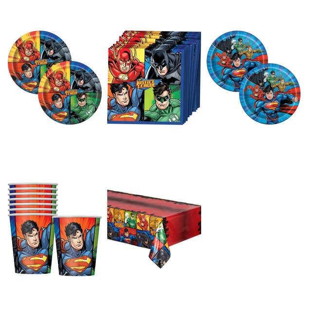 Justice League Coordinated Party Supplies Set for 16 Guests - set overview
