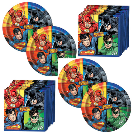 Justice League Dinner Plates and Napkins Set for 32 Guests - set overview