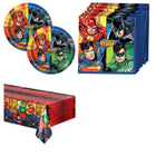 Justice League Plates, Napkins and Tablecloth Set for 16 Guests - set overview