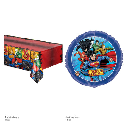 Justice League Tablecloth and Foil Balloon Set - included packs and quantities