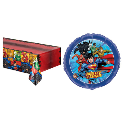 Justice League Tablecloth and Foil Balloon Set - set overview
