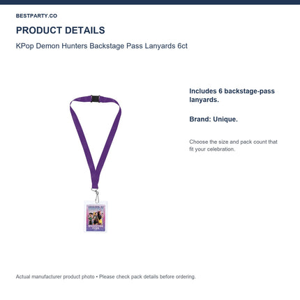 KPop Demon Hunters Backstage Pass Lanyards 6ct — size and pack information