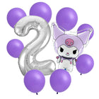 Kuromi 2nd birthday set main: number 2 foil, themed foil and 8 matching latex balloons