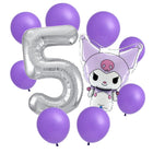 Kuromi 5th birthday set main: number 5 foil, themed foil and 8 matching latex balloons