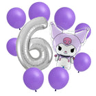 Kuromi 6th birthday set main: number 6 foil, themed foil and 8 matching latex balloons
