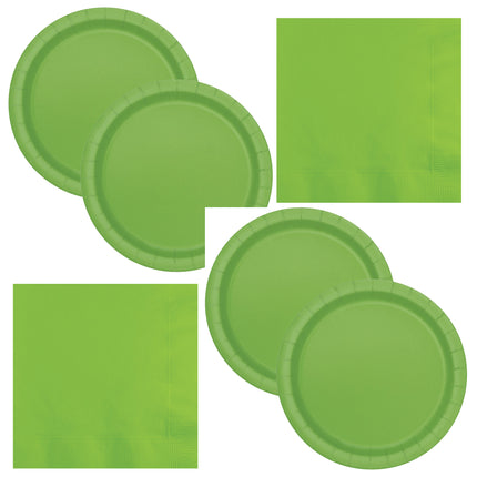 Lime Green Solid Dinner Plates and Napkins Set for 32 Guests - set overview