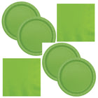 Lime Green Solid Dinner Plates and Napkins Set for 32 Guests - set overview