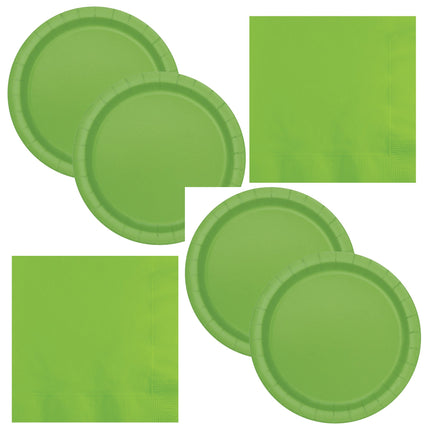 Lime Green Solid Dinner Plates and Napkins Set for 16 Guests - set overview