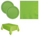 Lime Green Solid Plates, Napkins and Tablecloth Set for 16 Guests - set overview
