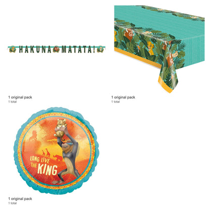 The Lion King Banner, Tablecloth and Foil Balloon Set - included packs and quantities