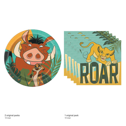 The Lion King Dessert Plates and Napkins Set for 16 Guests - included packs and quantities