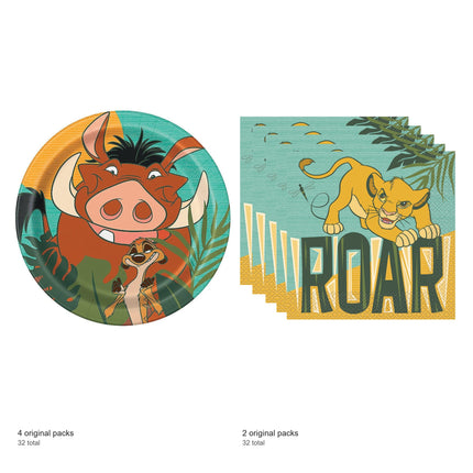The Lion King Dessert Plates and Napkins Set for 32 Guests - included packs and quantities