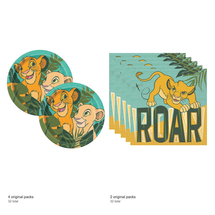 The Lion King Dinner Plates and Napkins Set for 32 Guests - included packs and quantities