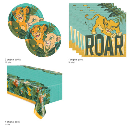 The Lion King Plates, Napkins and Tablecloth Set for 16 Guests - included packs and quantities