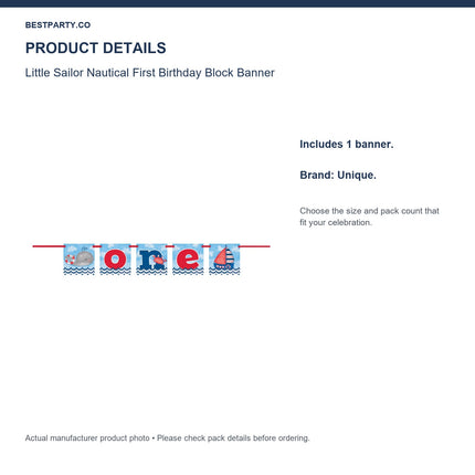 Little Sailor Nautical First Birthday Block Banner — size and pack information