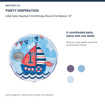Little Sailor Nautical First Birthday Round Foil Balloon 18" — color coordination idea