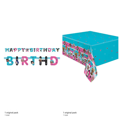 LOL Surprise Banner and Tablecloth Decoration Set - included packs and quantities