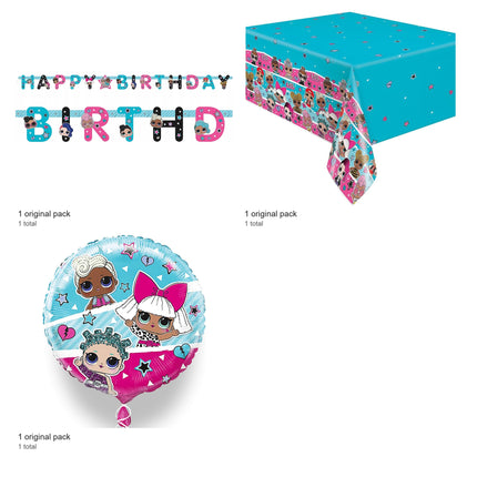 LOL Surprise Banner, Tablecloth and Foil Balloon Set - included packs and quantities