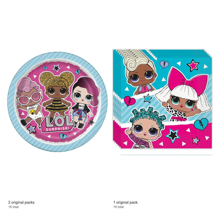 LOL Surprise Dinner Plates and Napkins Set for 16 Guests - included packs and quantities