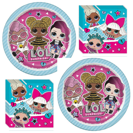 LOL Surprise Dinner Plates and Napkins Set for 16 Guests - set overview