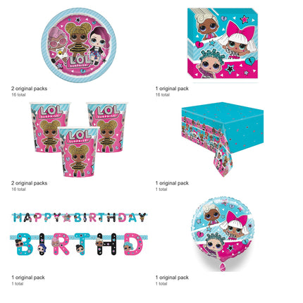 LOL Surprise Party Supplies and Foil Balloon Set for 16 Guests - included packs and quantities