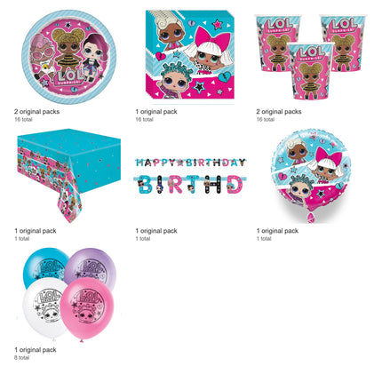 LOL Surprise Party Supplies, Foil and Latex Balloons Set for 16 Guests - included packs and quantities