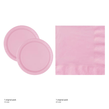 Lovely Pink Solid Dinner Plates and Napkins Set for 16 Guests - included packs and quantities