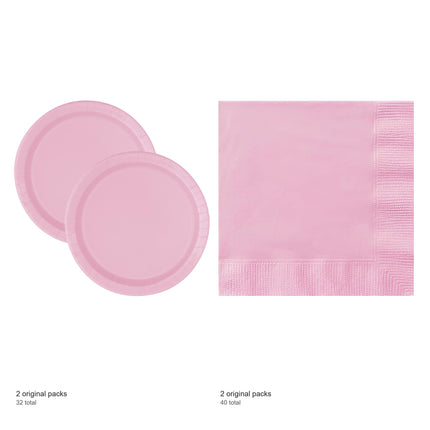Lovely Pink Solid Dinner Plates and Napkins Set for 32 Guests - included packs and quantities