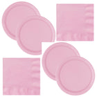 Lovely Pink Solid Dinner Plates and Napkins Set for 32 Guests - set overview