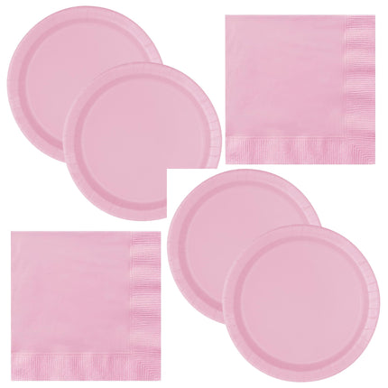 Lovely Pink Solid Dinner Plates and Napkins Set for 16 Guests - set overview