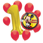 Mickey Mouse 1st birthday set main: number 1 foil, themed foil and 8 matching latex balloons