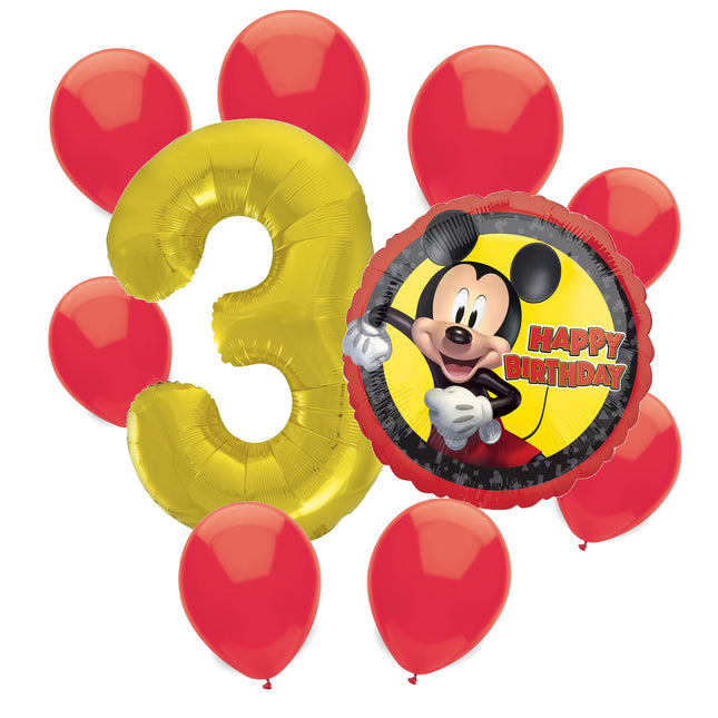 Mickey Mouse 3rd birthday set main: number 3 foil, themed foil and 8 matching latex balloons
