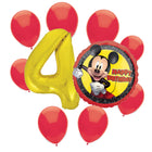 Mickey Mouse 4th birthday set main: number 4 foil, themed foil and 8 matching latex balloons