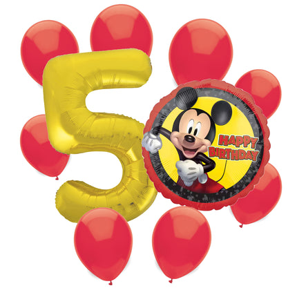 Mickey Mouse 5th birthday set main: number 5 foil, themed foil and 8 matching latex balloons